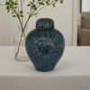 Accent Flower Vase w Lid, Rich Textured Deep Blue Ceramic, 13 Inch