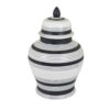 Decorative Jar w Lid, Minimalist Contrast, White Blue Lines, 16 Inch