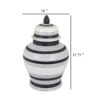 Decorative Jar w Lid, Minimalist Contrast, White Blue Lines, 16 Inch