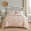 Amy 3 Piece Queen Quilt Set, Coastal Theme, Soft Pink White Polyester