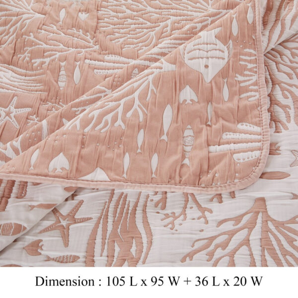 Amy 3 Piece King Quilt Set, Coastal Theme, Soft Pink White Polyester