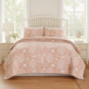 Amy 3 Piece King Quilt Set, Coastal Theme, Soft Pink White Polyester