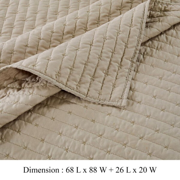 Xumi 2 Piece Twin Size Quilt Set, Beige Channel, Polyester and Cotton
