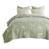 Vola 2 Piece Twin Quilt Set, Floral Pattern, Light Green Microfiber