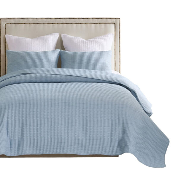 Fys 3pc Queen Size Coverlet Set, Soft Woven Jacquard, Chambray Blue