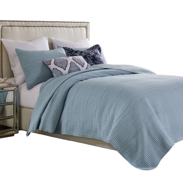 Fys 3pc King Size Coverlet Set, Soft Woven Jacquard, Chambray Blue