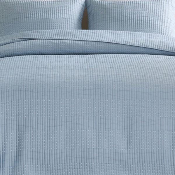 Fys 3pc King Size Coverlet Set, Soft Woven Jacquard, Chambray Blue