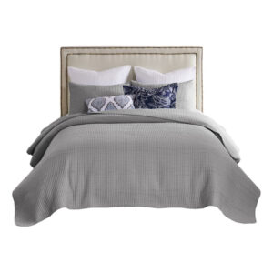 Fys 3pc Queen Size Coverlet Set, Soft Woven Jacquard Matelasse, Gray