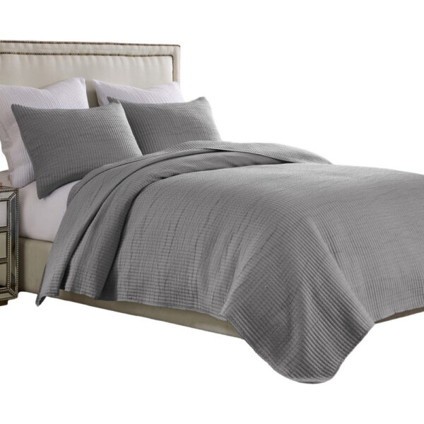Fys 3pc Queen Size Coverlet Set, Soft Woven Jacquard Matelasse, Gray