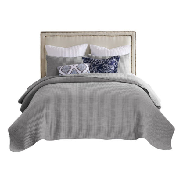 Fys 3pc King Size Coverlet Set, Soft Woven Jacquard Matelasse, Gray