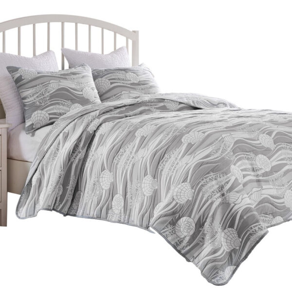 Doz 2pc Twin Size Coverlet Set, Coastal Matelasse, Harbor Gray, White