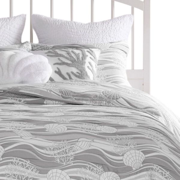 Doz 2pc Twin Size Coverlet Set, Coastal Matelasse, Harbor Gray, White