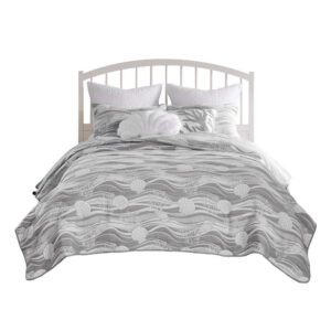 Doz 3pc King Size Coverlet Set, Coastal Matelasse, Harbor Gray, White