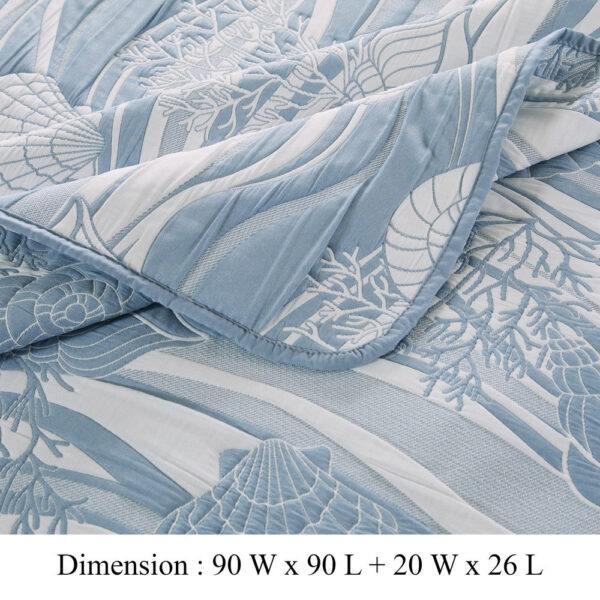 Doz 3pc Queen Size Coverlet Set, Coastal Matelasse, Tidal Blue, White