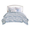 Doz 3pc King Size Coverlet Set, Coastal Matelasse, Tidal Blue, White