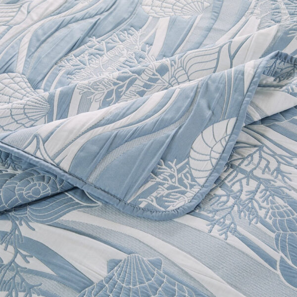 Doz 3pc King Size Coverlet Set, Coastal Matelasse, Tidal Blue, White