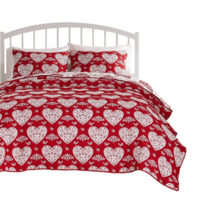 Liv 3pc Queen Size Coverlet Set, Woven Jacquard Matelasse, Red, White
