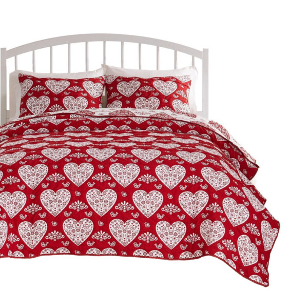 Liv 3pc Queen Size Coverlet Set, Woven Jacquard Matelasse, Red, White
