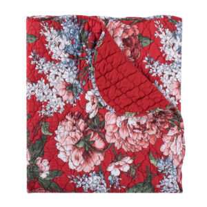Milz 50x60 Quilted Throw Blanket, Cotton, Polyester, Red Floral Print