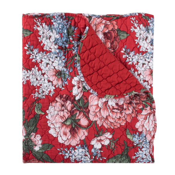 Milz 50x60 Quilted Throw Blanket, Cotton, Polyester, Red Floral Print