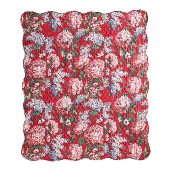 Milz 50x60 Quilted Throw Blanket, Cotton, Polyester, Red Floral Print