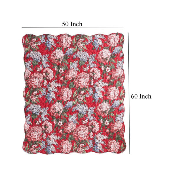 Milz 50x60 Quilted Throw Blanket, Cotton, Polyester, Red Floral Print