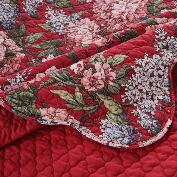 Milz 2pc Twin Size Quilt Set, Cotton, Polyester, Garnet Red Florals