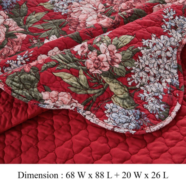 Milz 2pc Twin Size Quilt Set, Cotton, Polyester, Garnet Red Florals