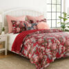 Milz 2pc Twin Size Quilt Set, Cotton, Polyester, Garnet Red Florals