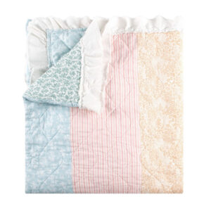 Tisy 50x60 Ruffle Throw Blanket, Cotton, Polyester, Pastel Stripes