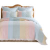Tisy 2pc Twin Size Quilt Set, Cotton, Polyester, Pastel Color Stripes