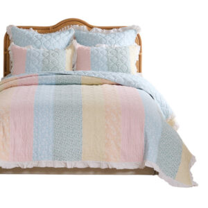 Tisy 2pc Twin Size Quilt Set, Cotton, Polyester, Pastel Color Stripes