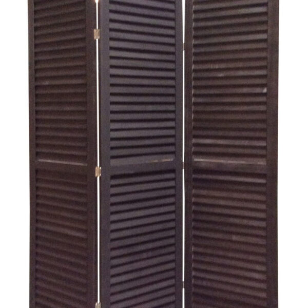 3 Panel Foldable Wooden Shutter Screen with Straight Legs, Black