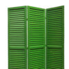 3 Panel Foldable Wooden Shutter Screen with Straight Legs, Green