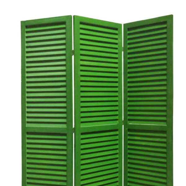 3 Panel Foldable Wooden Shutter Screen with Straight Legs, Green