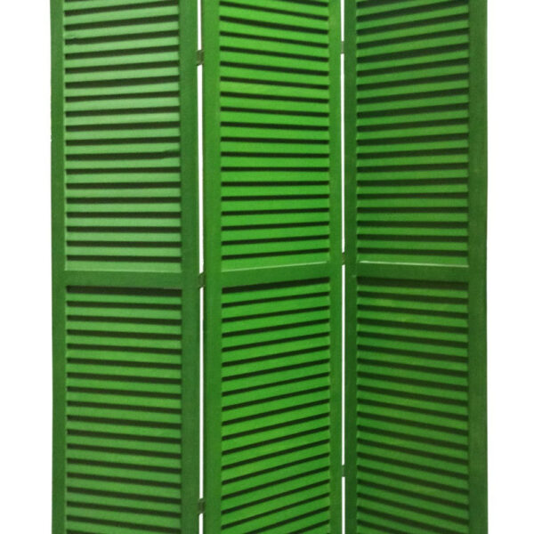 3 Panel Foldable Wooden Shutter Screen with Straight Legs, Green
