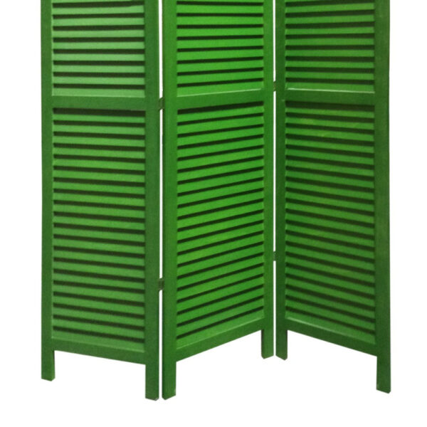 3 Panel Foldable Wooden Shutter Screen with Straight Legs, Green