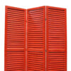 3 Panel Foldable Wooden Shutter Screen with Straight Legs, Red