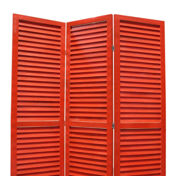 3 Panel Foldable Wooden Shutter Screen with Straight Legs, Red
