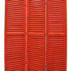 3 Panel Foldable Wooden Shutter Screen with Straight Legs, Red