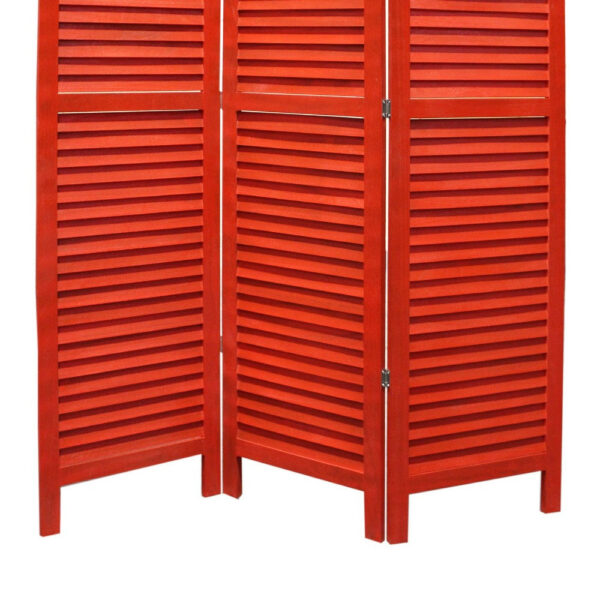 3 Panel Foldable Wooden Shutter Screen with Straight Legs, Red