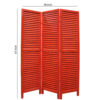 3 Panel Foldable Wooden Shutter Screen with Straight Legs, Red