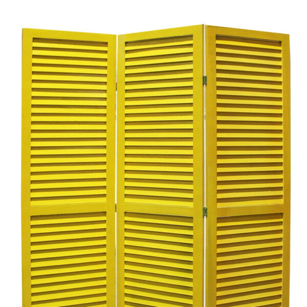 3 Panel Foldable Wooden Shutter Screen with Straight Legs, Yellow