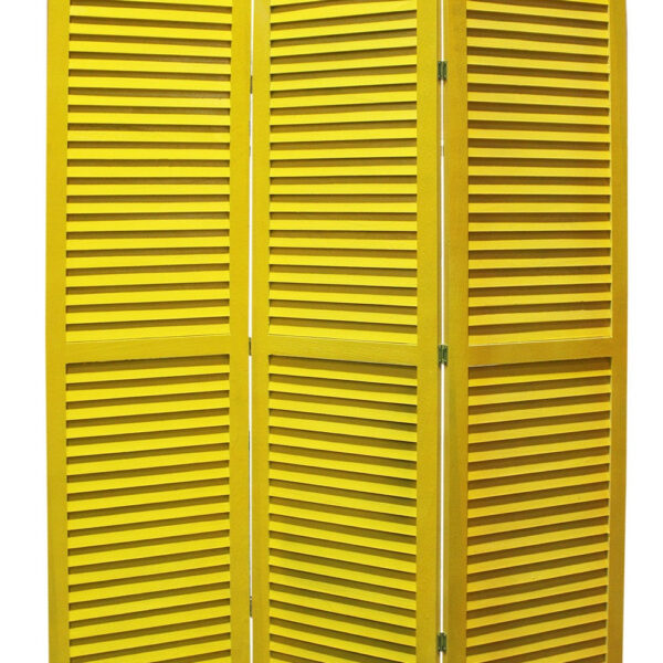 3 Panel Foldable Wooden Shutter Screen with Straight Legs, Yellow