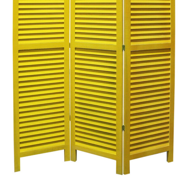 3 Panel Foldable Wooden Shutter Screen with Straight Legs, Yellow