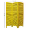3 Panel Foldable Wooden Shutter Screen with Straight Legs, Yellow