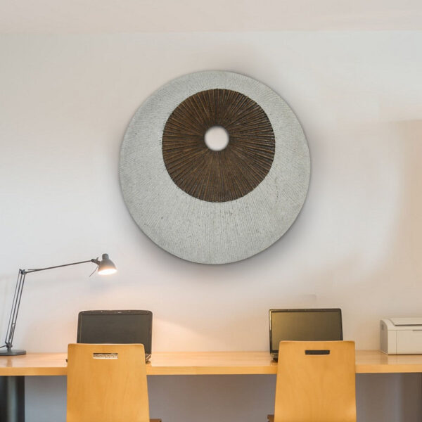 Round and Ribbed Double Layer Sandstone Wall Art, Set of 2, Large, Brown and Gray