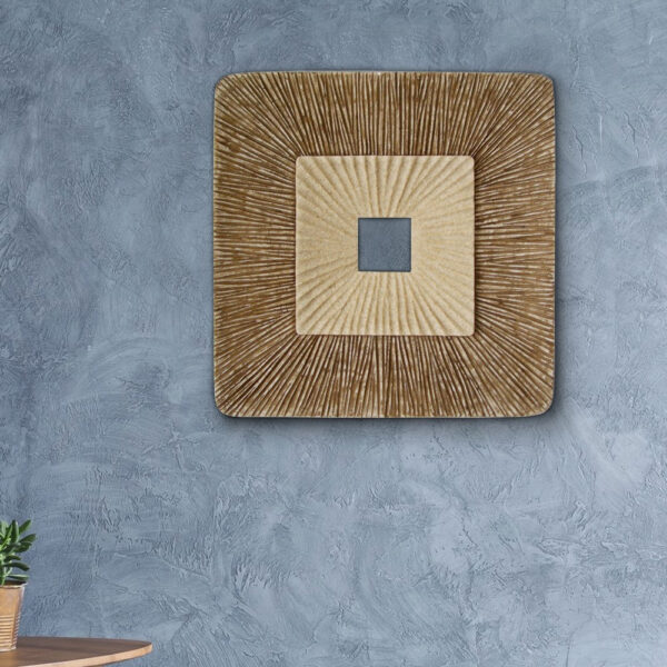 Square Sandstone Wall Decor with Ribbed Details, Set of 2, Medium, Brown and Beige