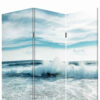 Foldable Canvas Screen with Ocean Shore Print and 3 Panels, Multicolor