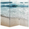 Foldable Canvas Screen with Ocean Shore Print and 3 Panels, Multicolor